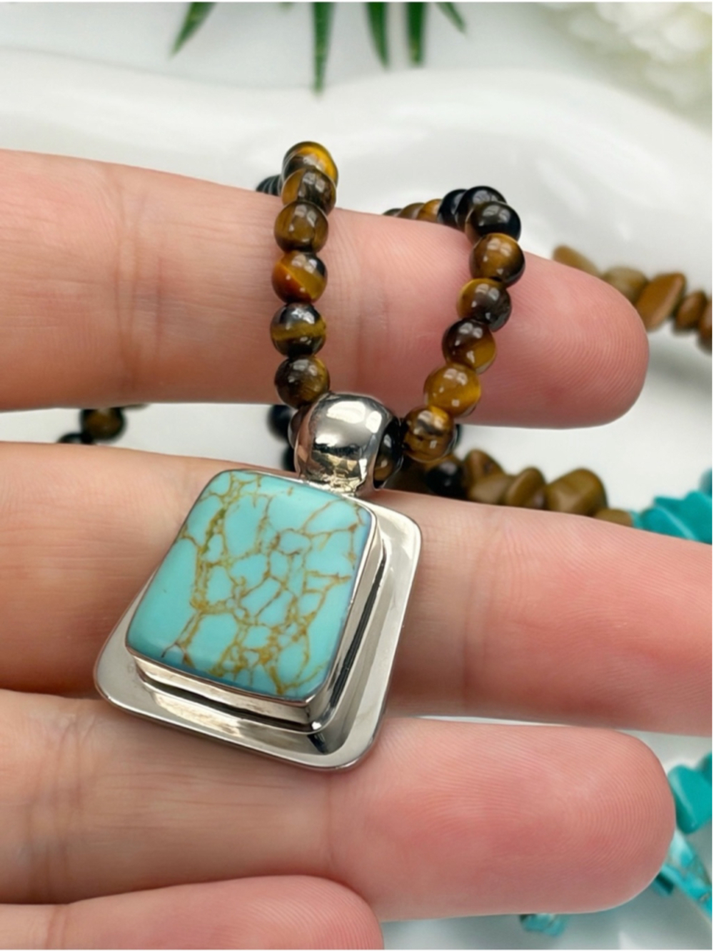 Vintage Sterling Silver 925 Turquoise Mexico Pendant Jewelry Set Lot - Picture 4 of 10